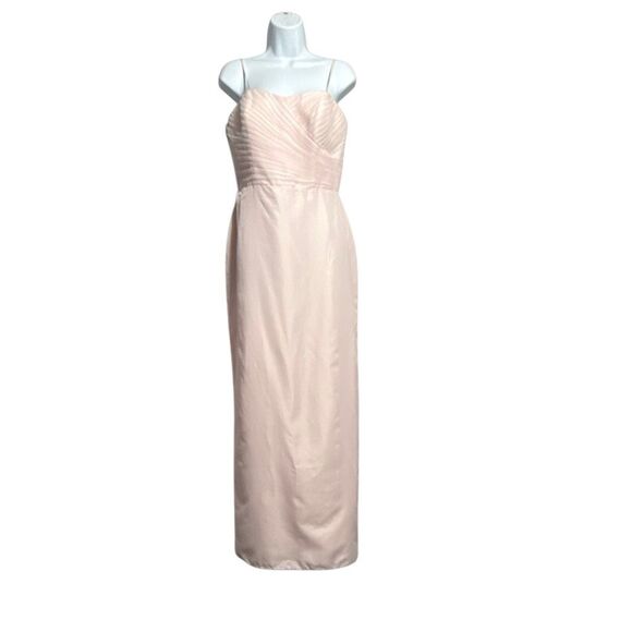 Blush Pink Satin Maxi Dress with Pleated Bodice - Picture 10 of 11